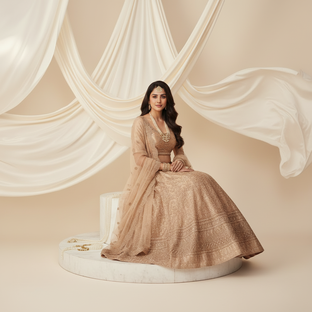 Kuberan Rose Gold Semi-Bridal Lehenga Semi-Stitched