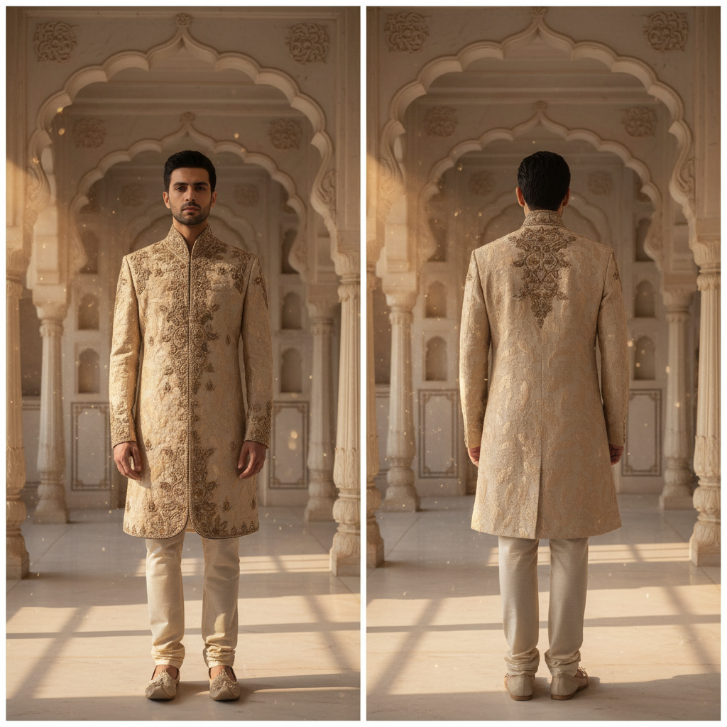 Kuberan Gold Zari Embroidered Sherwani