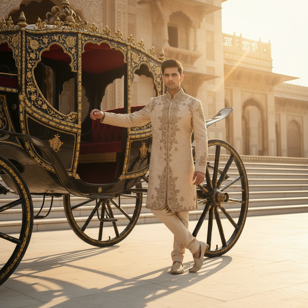 Kuberan Gold Zari Embroidered Sherwani