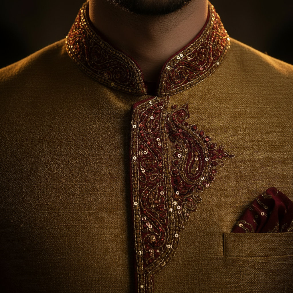 Kuberan Royal Gold Sherwani with Maroon Dhoti