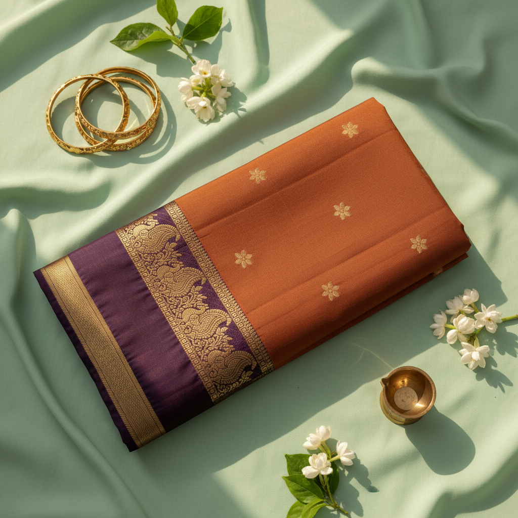 Kuberan Rust Copper Kanchipuram Pure Silk Saree