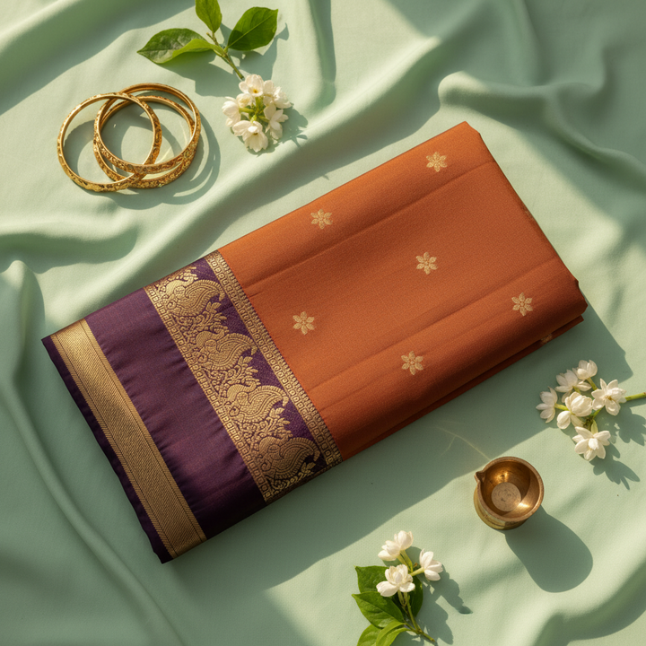 Kuberan Rust Copper Kanchipuram Pure Silk Saree