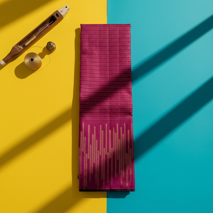 kubern Magenta  Kanchipuram Silk Saree with Gold Zari Stripe