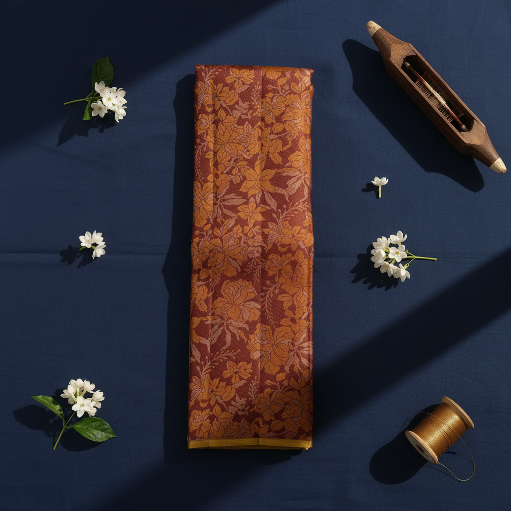 Kuberan  Wine Maroon & Burnt Golden Orange Kanchipuram Silk Saree