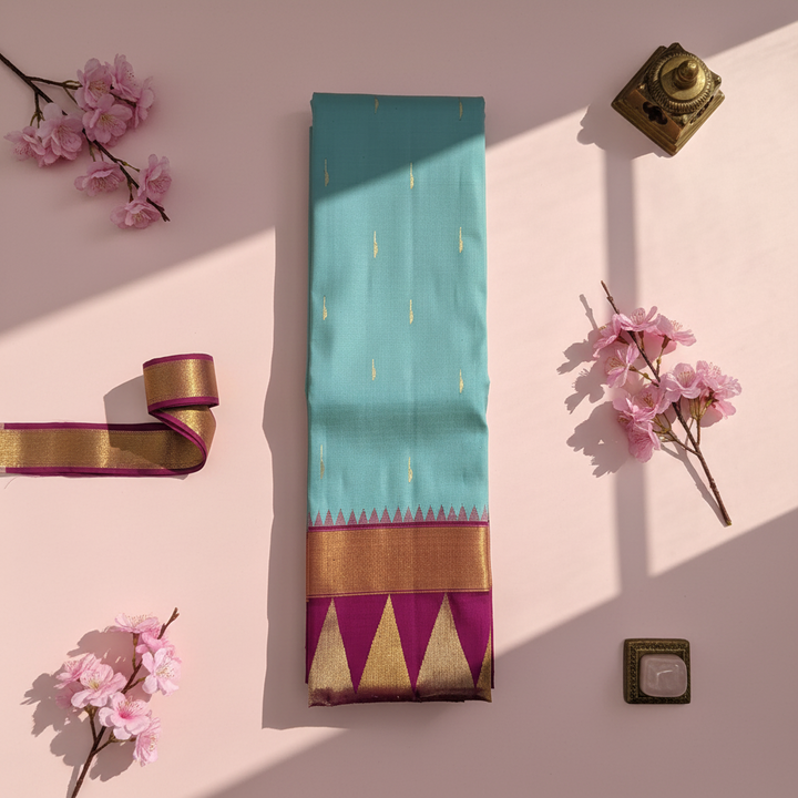 Kuberan Teal blue  Kanchipuram Silk Saree