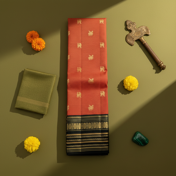 Kuberan Orange Kanchipuram Silk Saree