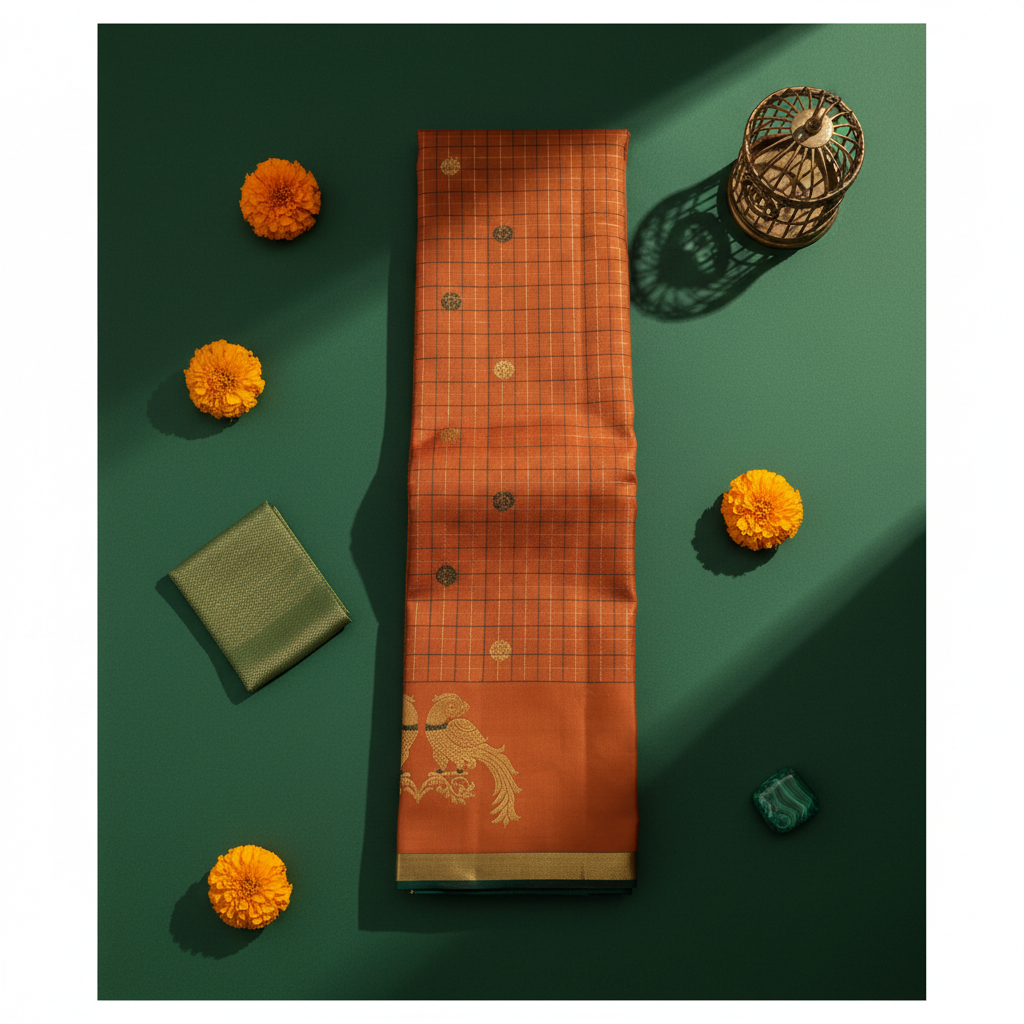 kuberan Orange Kanchipuram Silk Saree