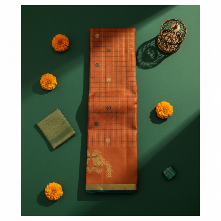 kuberan Orange Kanchipuram Silk Saree