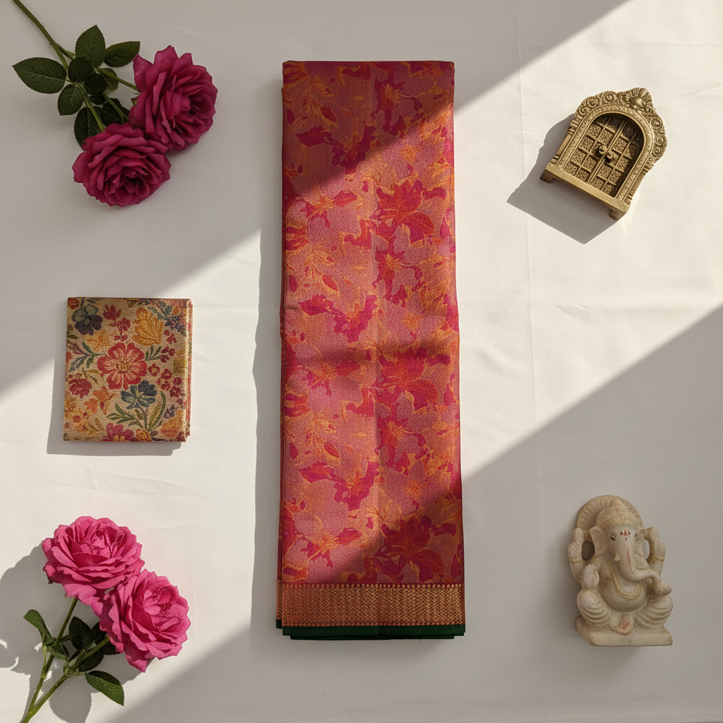 Kuberan Coral Rose Pink  Kanchipuram Silk Saree