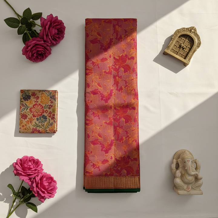Kuberan Coral Rose Pink  Kanchipuram Silk Saree