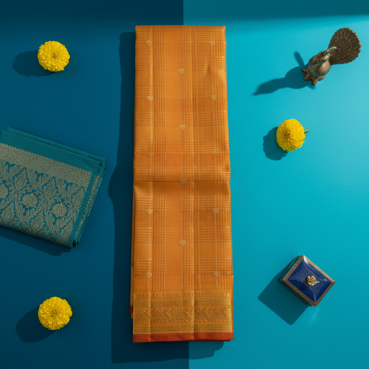 Kuberan Warm Golden Amber  Kanchipuram Silk Saree