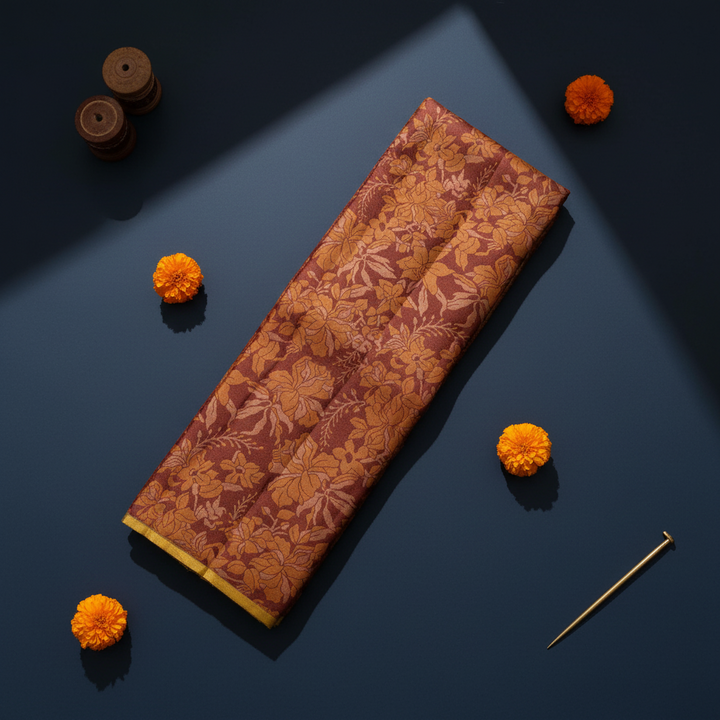 Kuberan  Wine Maroon & Burnt Golden Orange Kanchipuram Silk Saree