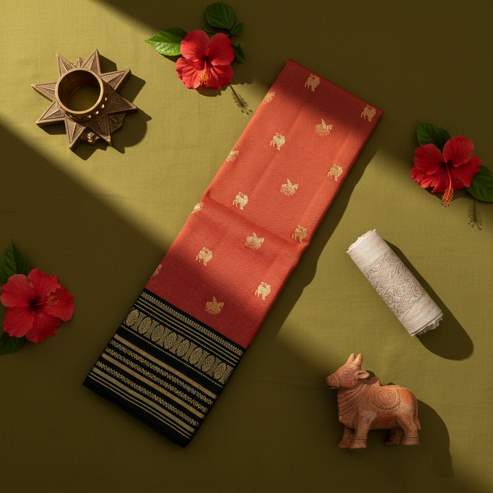 Kuberan Orange Kanchipuram Silk Saree