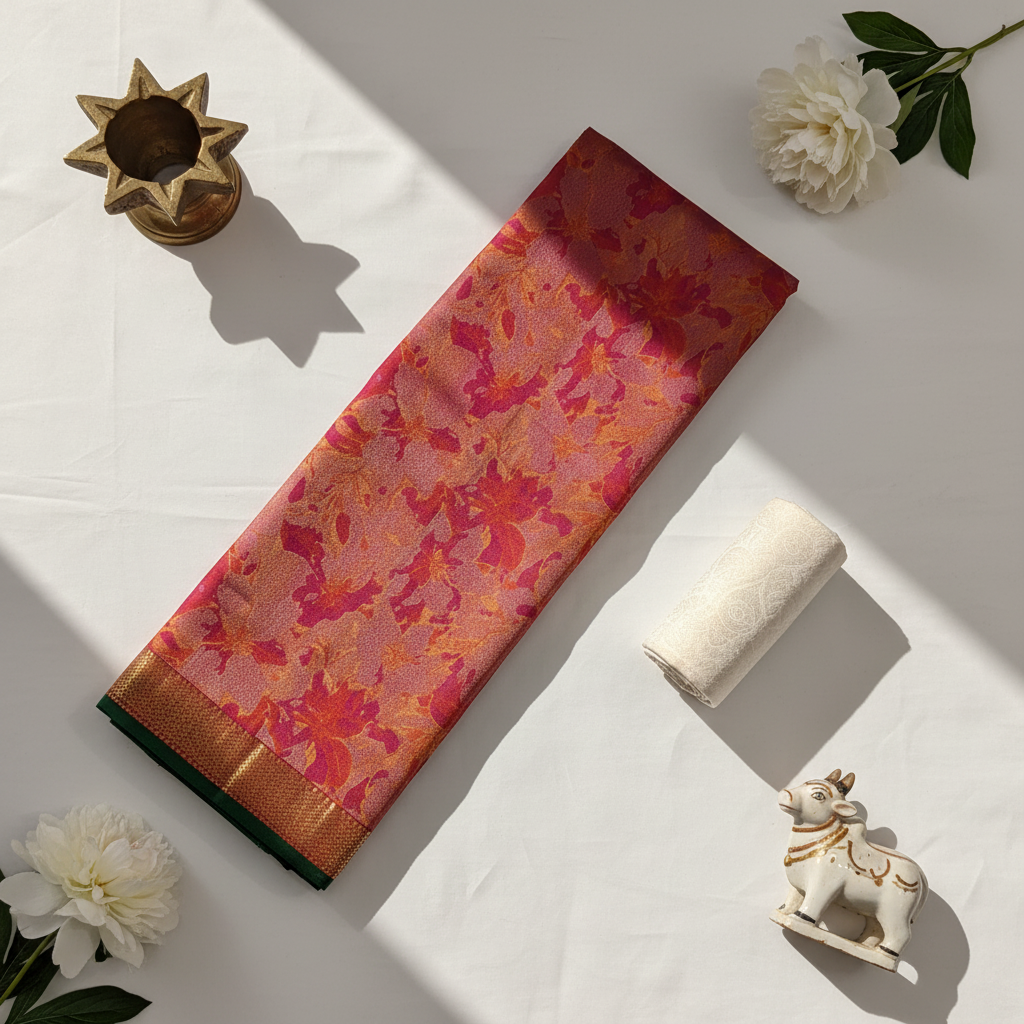 Kuberan Coral Rose Pink  Kanchipuram Silk Saree