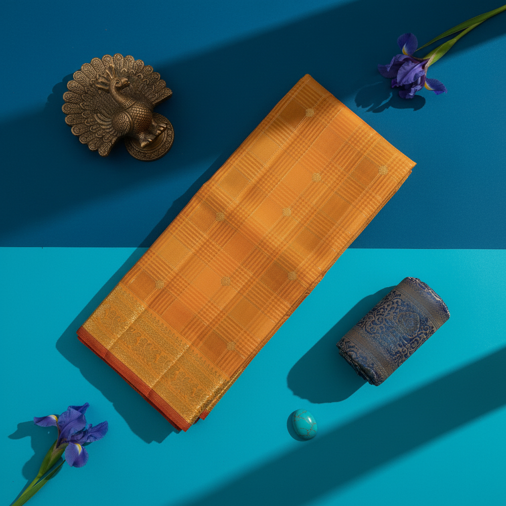 Kuberan Warm Golden Amber  Kanchipuram Silk Saree