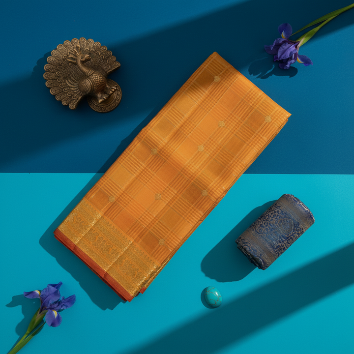 Kuberan Warm Golden Amber  Kanchipuram Silk Saree