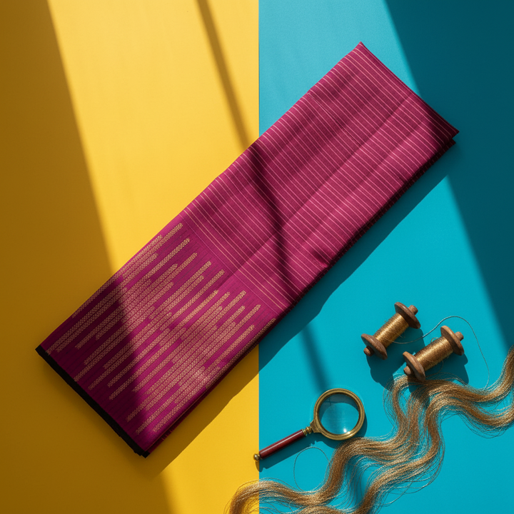 kubern Magenta  Kanchipuram Silk Saree with Gold Zari Stripe