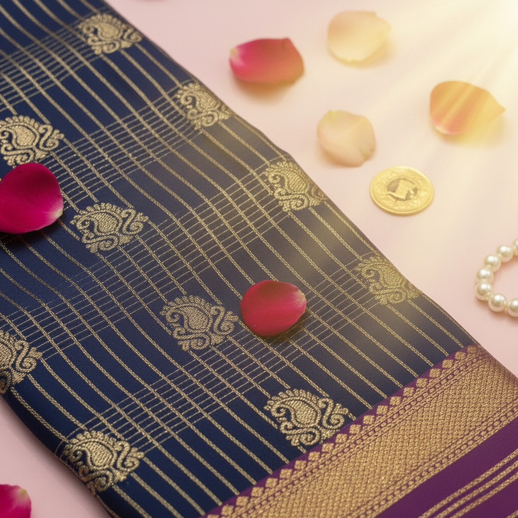 Kuberan Navy Blue Kanchipuram Pure Silk Saree