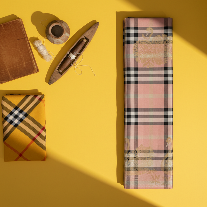 Kuberan Blush Pink Heritage Tartan Check with Scattered Gold Zari Floral Buttas & Self-Colour Pink Zari Border  Kanchipuram Silk Saree