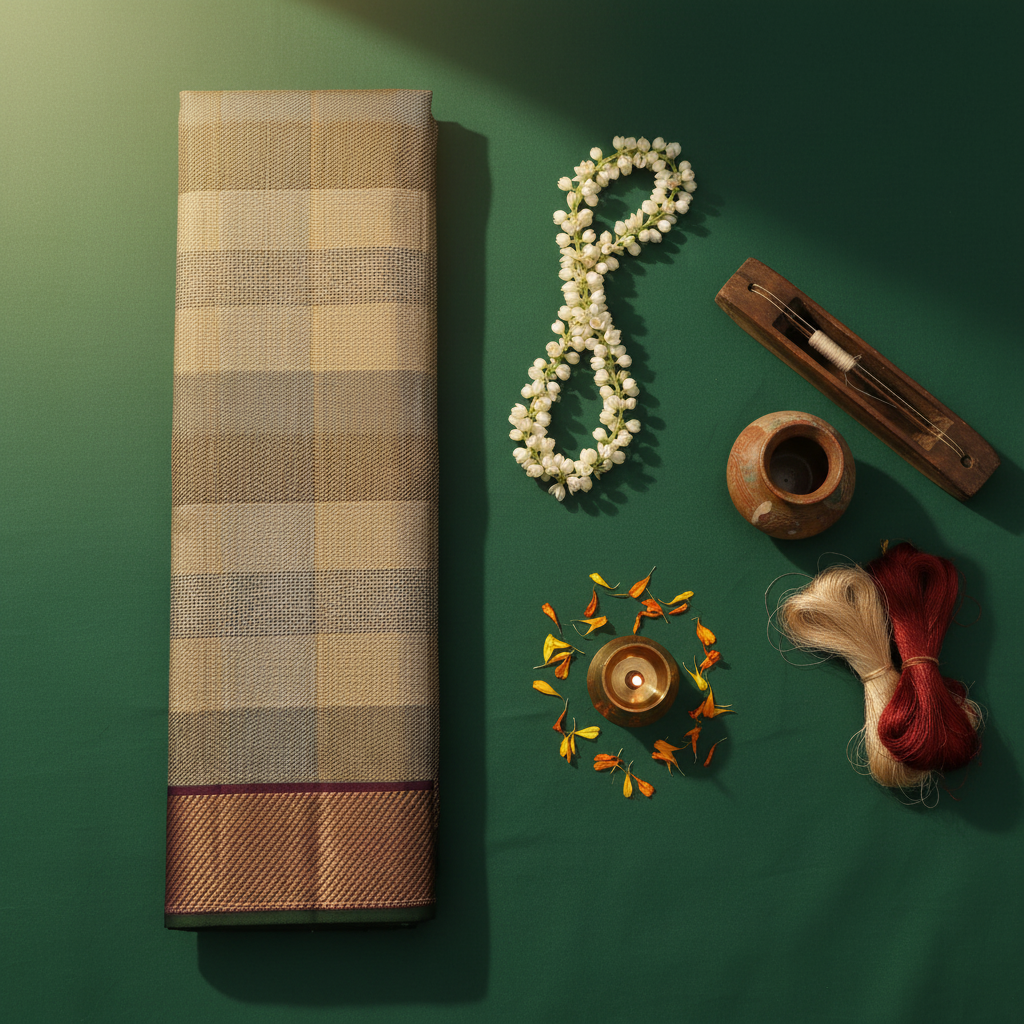 kuberan Kanchipuram Silk Saree - Multicolour Checks with purple Zari Border