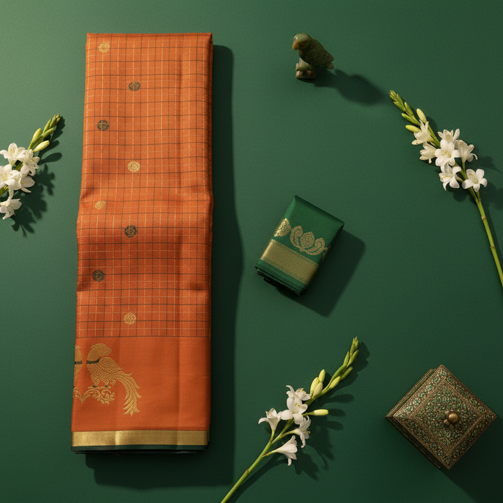 kuberan Orange Kanchipuram Silk Saree