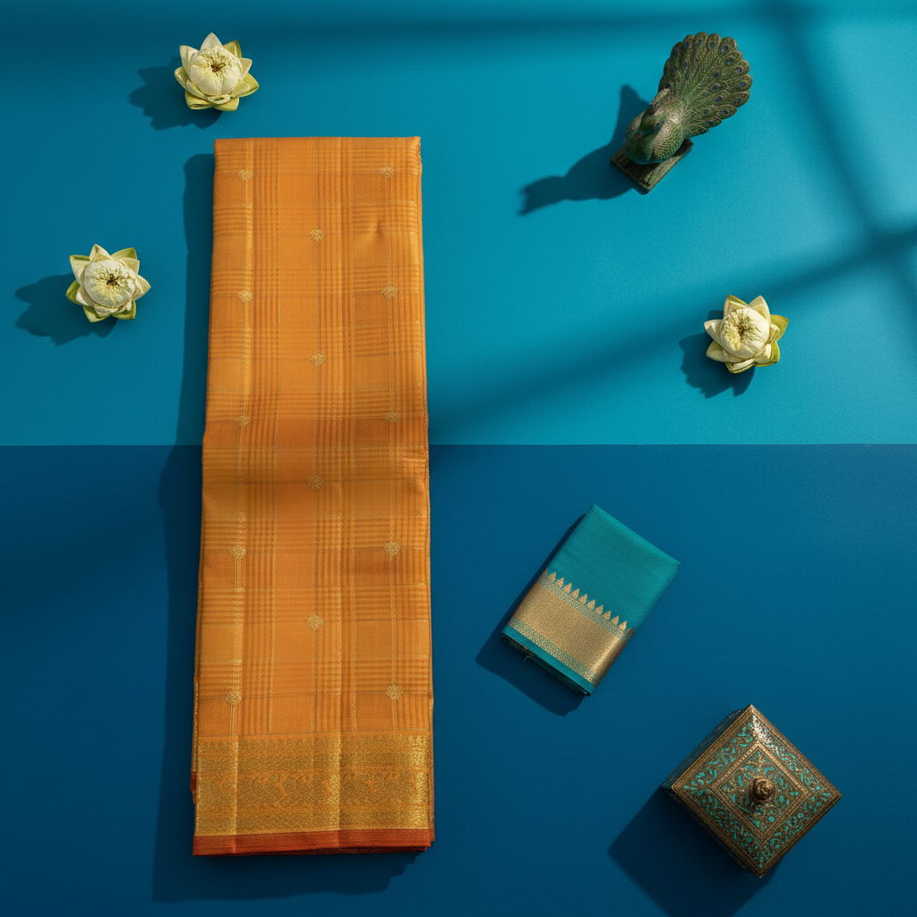 Kuberan Warm Golden Amber  Kanchipuram Silk Saree