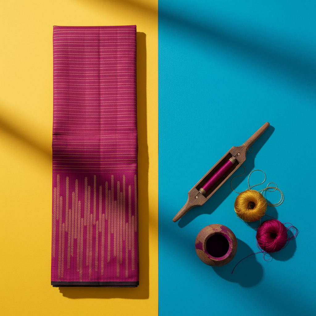 kubern Magenta  Kanchipuram Silk Saree with Gold Zari Stripe