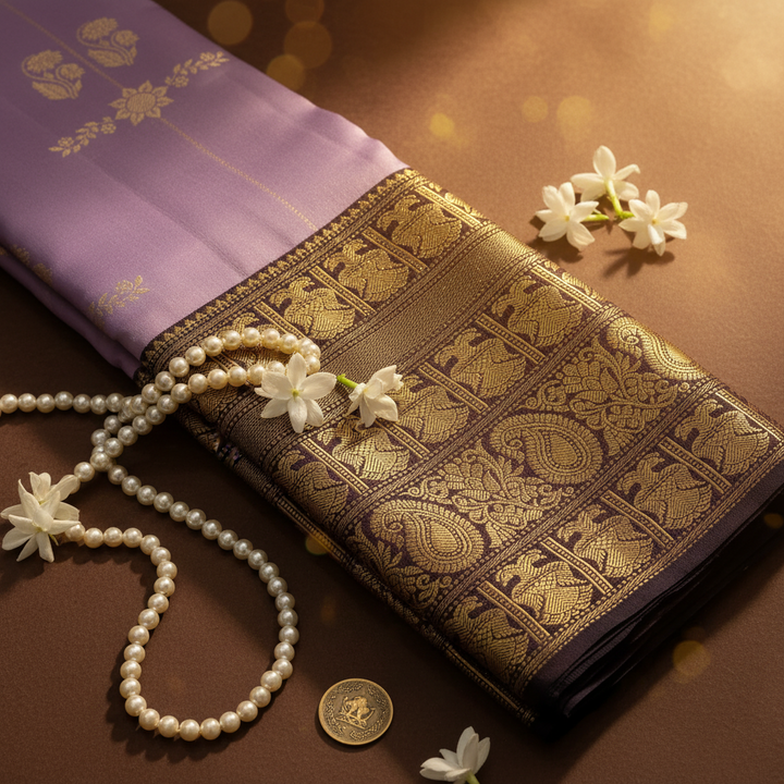 Kuberan Lavender Kanchipuram Pure Silk Saree