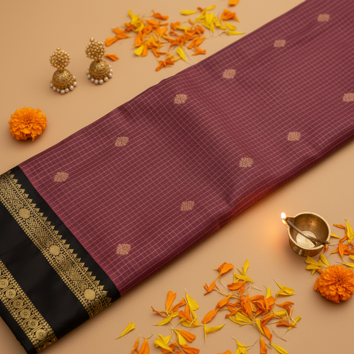 Kuberan Wine Mauve Kanchipuram Pure Silk Saree
