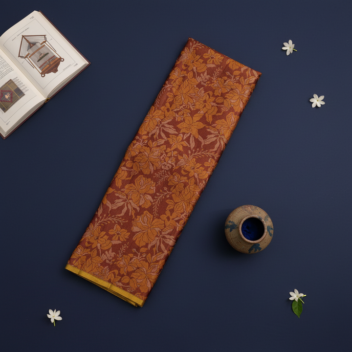 Kuberan  Wine Maroon & Burnt Golden Orange Kanchipuram Silk Saree