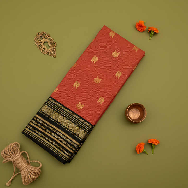 Kuberan Orange Kanchipuram Silk Saree