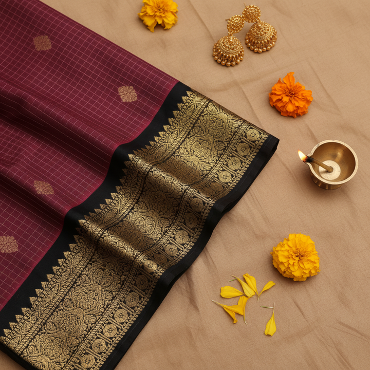Kuberan Wine Mauve Kanchipuram Pure Silk Saree