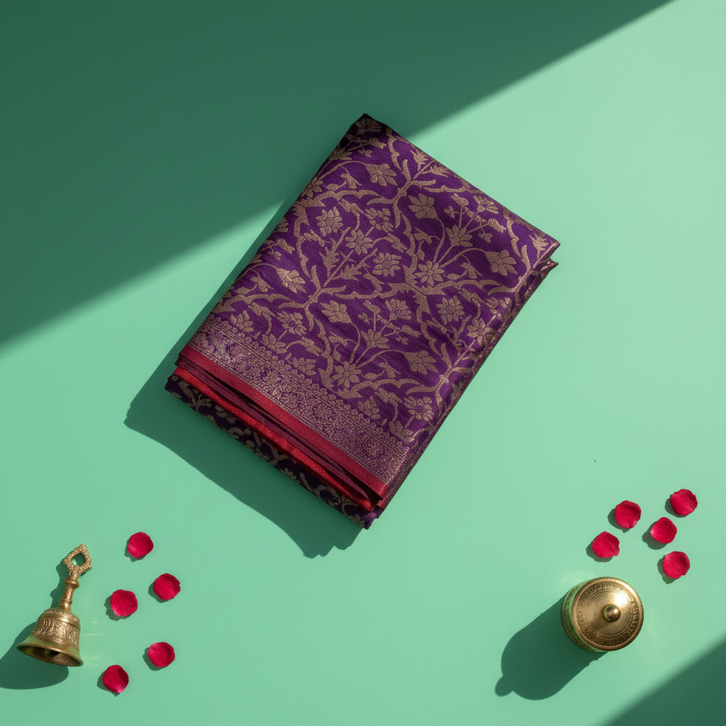 Kuberan  Royal Purple with All-Over Gold Zari Jaal Floral Vine Weave  Kanchipuram Silk Saree