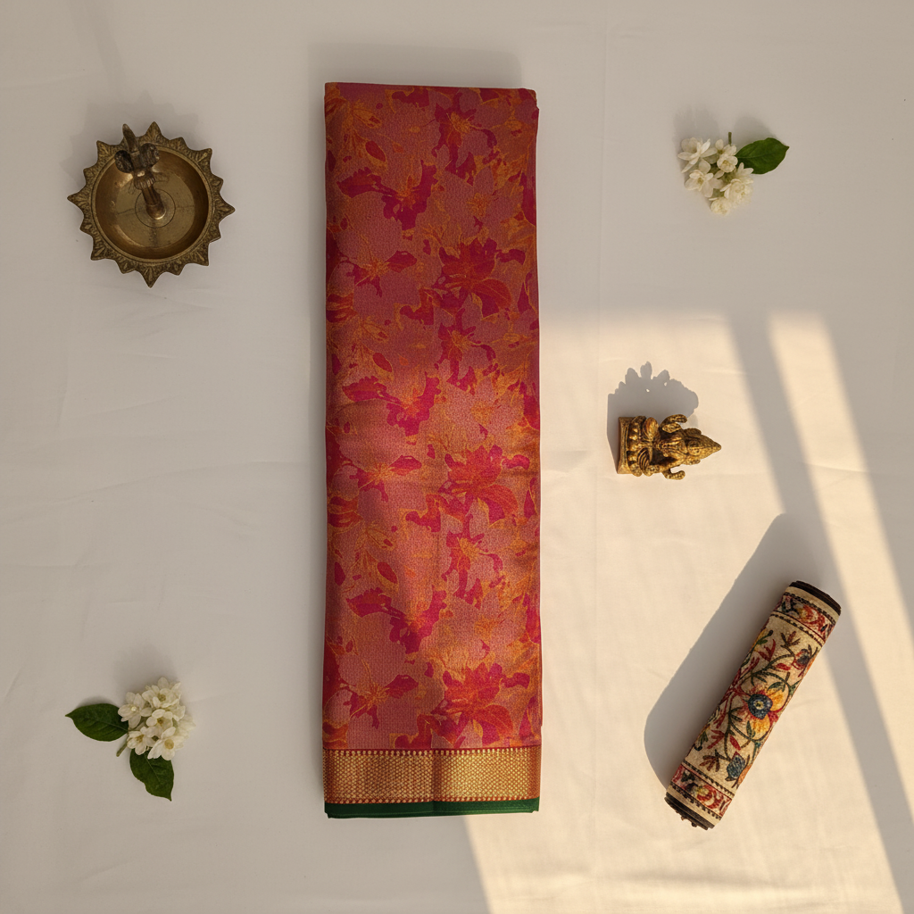 Kuberan Coral Rose Pink  Kanchipuram Silk Saree