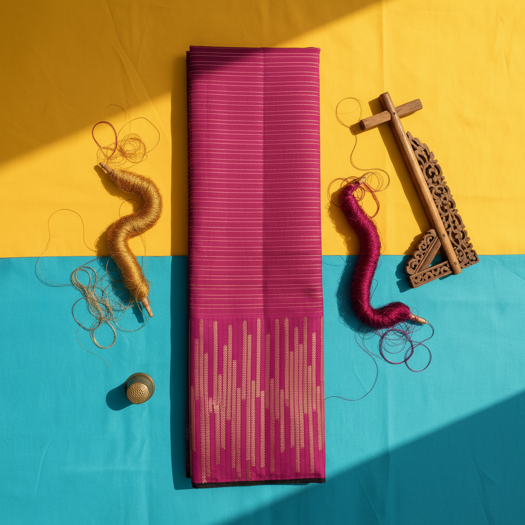 kubern Magenta  Kanchipuram Silk Saree with Gold Zari Stripe