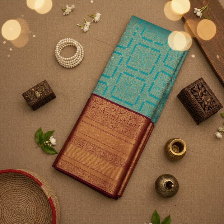 kuberan Turquoise blue Kanchipuram Silk Saree