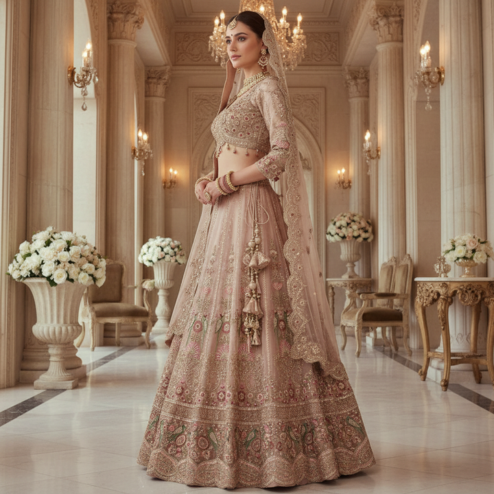 Kuberan Blush Pink Embroidered Bridal Lehenga Set