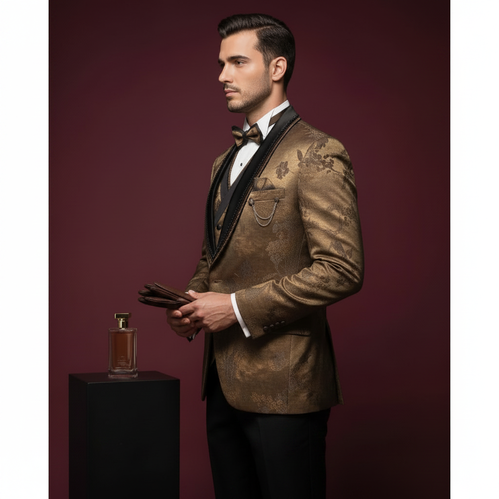 Kuberan Gold Jacquard Banquet Suit