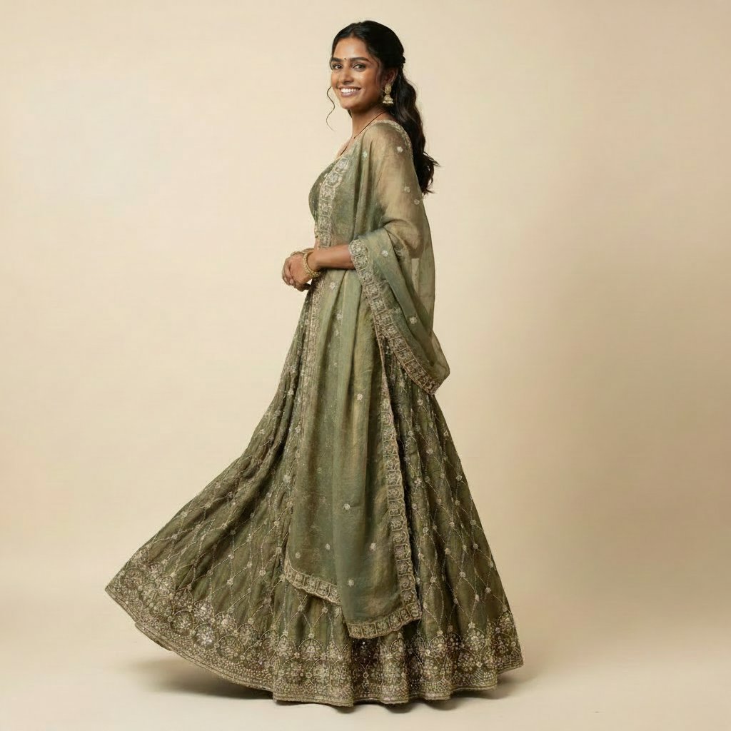 Kuberan Sage Green Embroidered Lehenga Set
