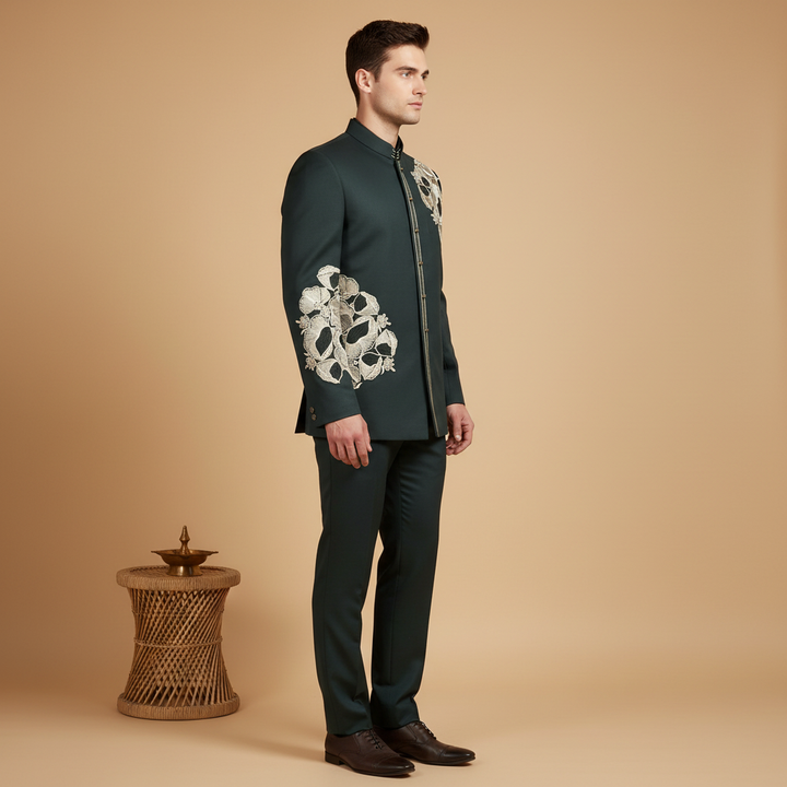 Kuberan Dark Blue Embroidered Indowestern Suit Set
