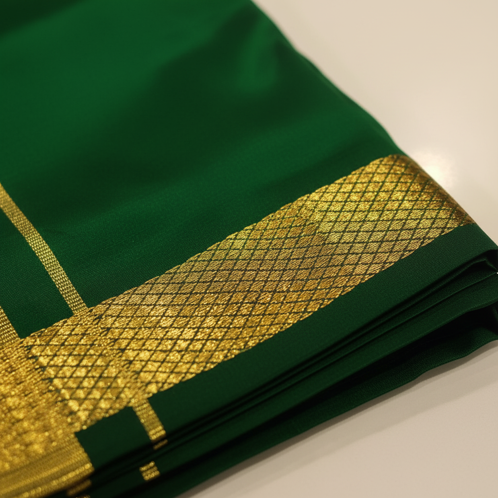 Kuberan Emerald Green Pure Silk Dhoti.