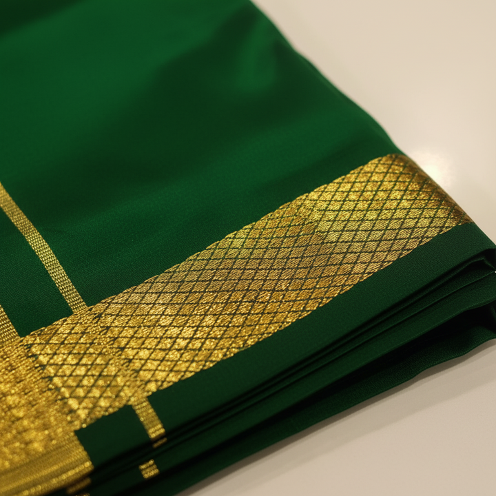 Kuberan Emerald Green Pure Silk Dhoti.