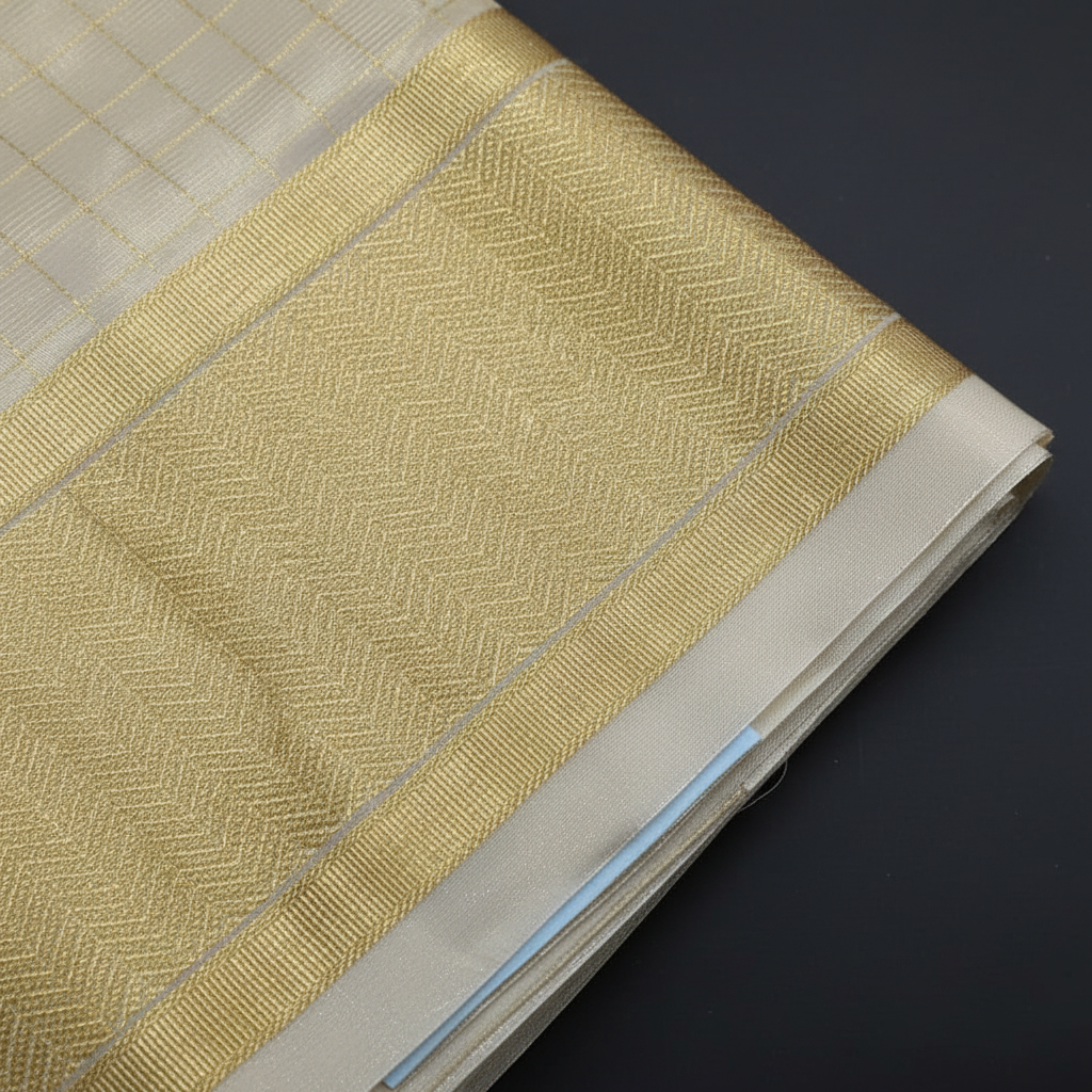 kuberan Pure Silk Dhoti Cream with Gold Zari Border