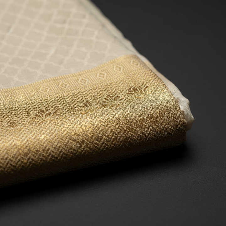 Kuberan Cream Pure Silk Dhoti Gold Zari Border