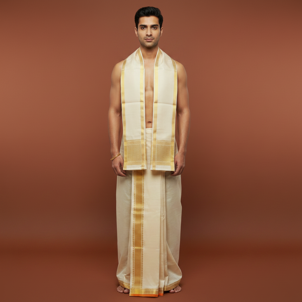 Kuberan Pure Silk Dhoti with Zari Border