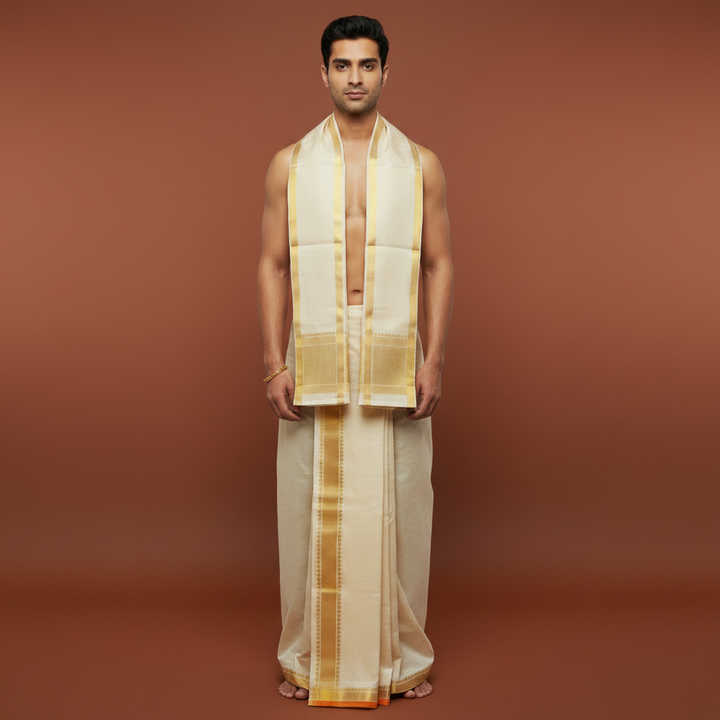 Kuberan Pure Silk Dhoti with Zari Border