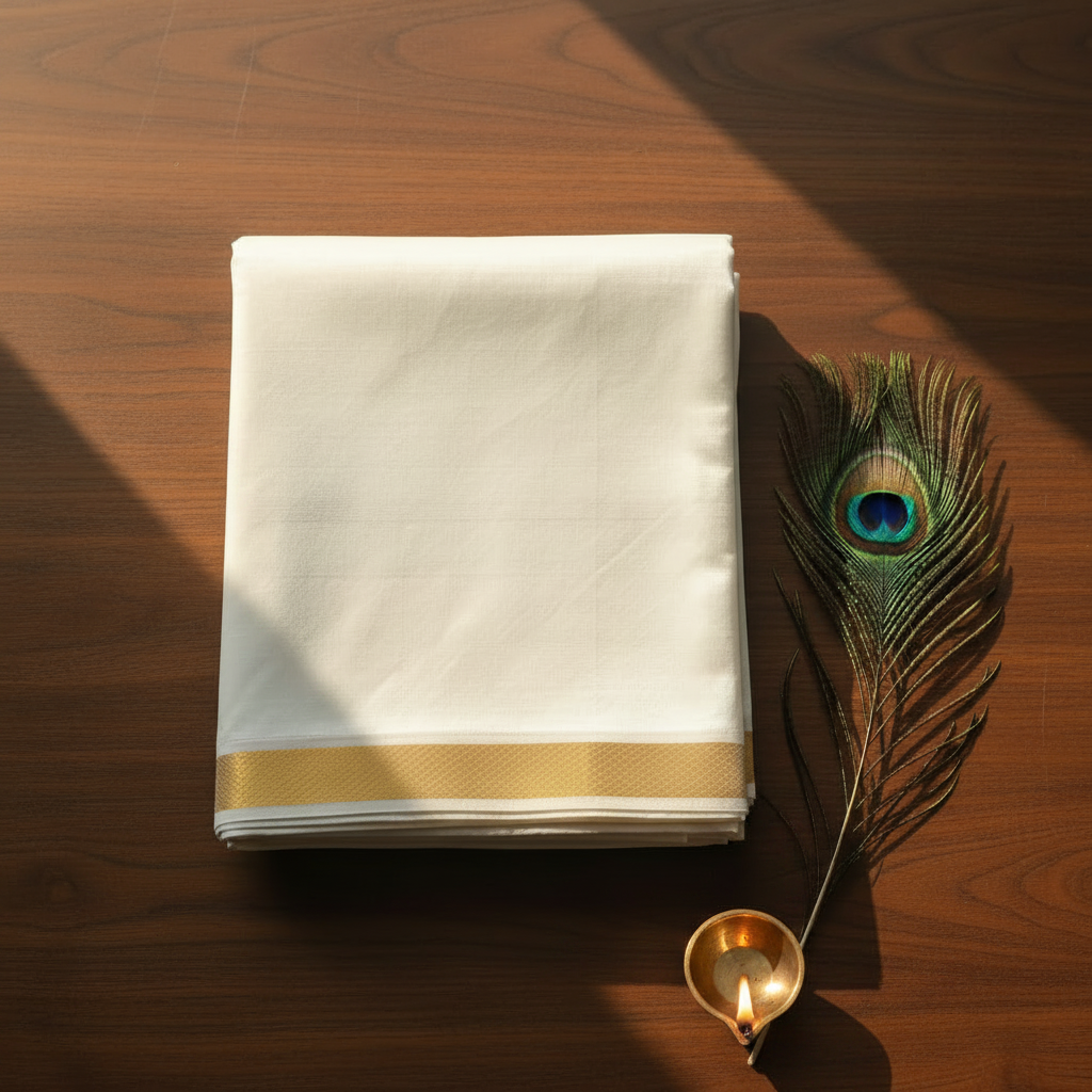 Kuberan white Pure Silk Dhoti Gold Zari Border