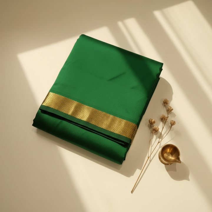 Kuberan Emerald Green Pure Silk Dhoti.