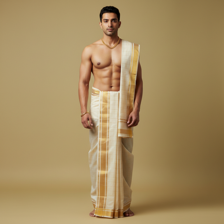 Kuberan Pure Silk Dhoti with Zari Border