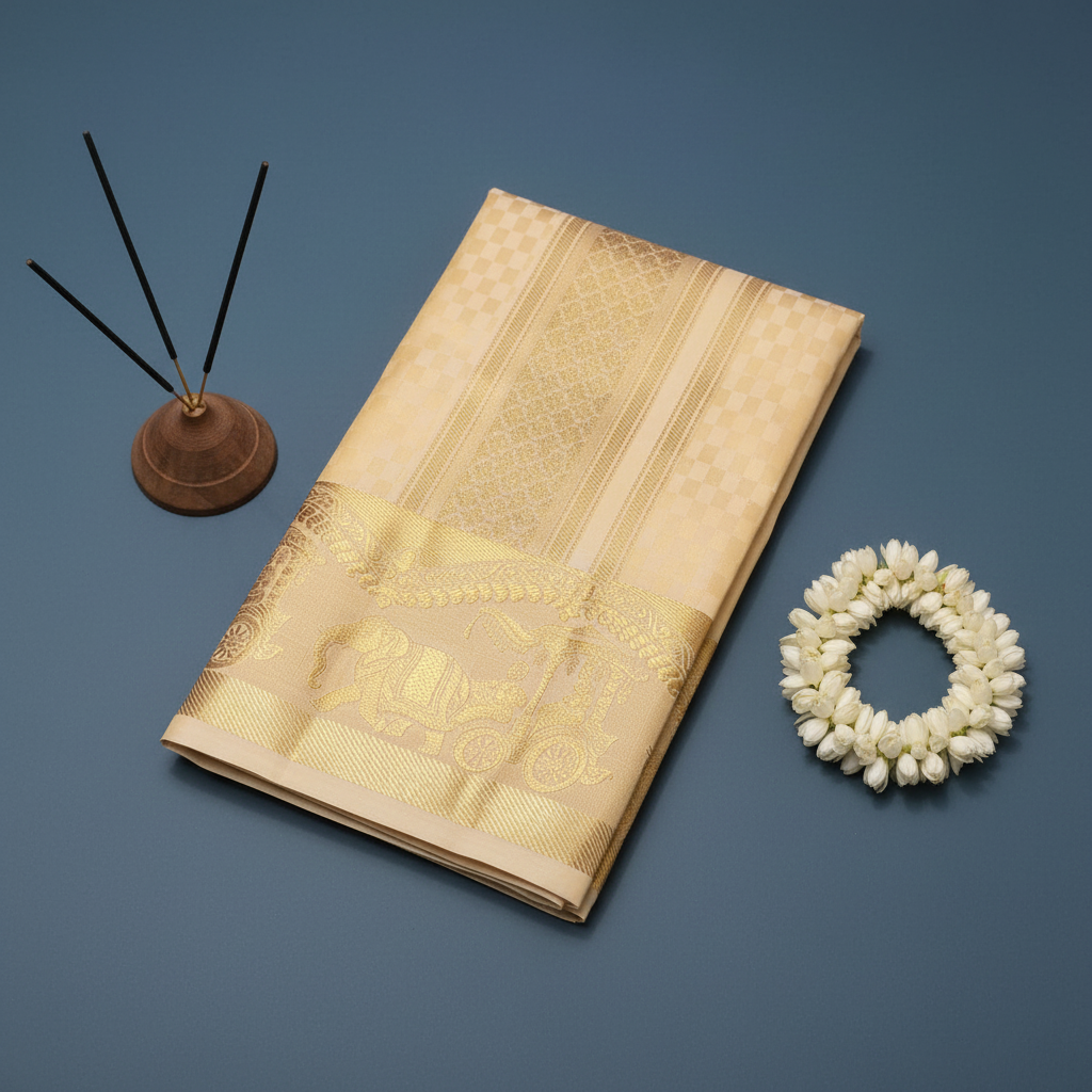 Kuberan cream Pure Silk Dhoti